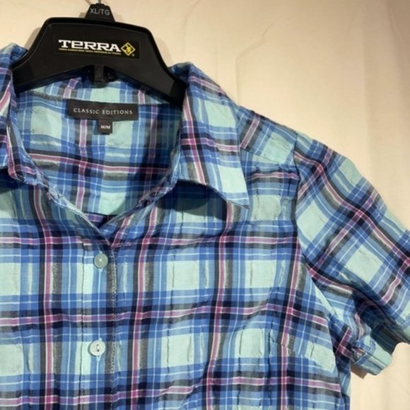 Classic Editions Womens Plaid Fitted Shirt Button Down Short Sleeve - Picture 8 of 10